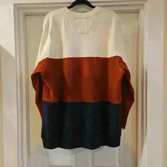 Oda Mens Color Block Causual Crewneck Sweatshirt Blue Cream Red Size XXXL - Picture 2 of 8